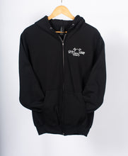 Load image into Gallery viewer, Transparent Clinch Gallery Black Zip-Up Hoodie w/ Skull and Crossbones
